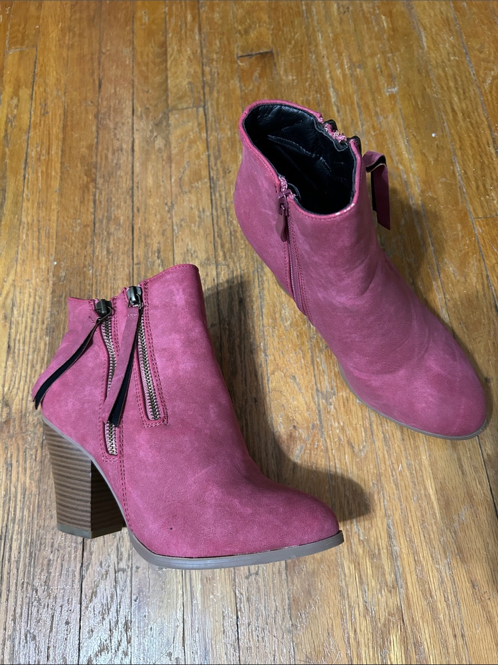 Women's Pink Suede Ankle Booties with Block Heel